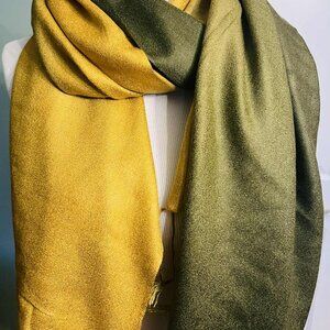 Silk & Pashmina Scarf – Golden Olive Elegance- NWT